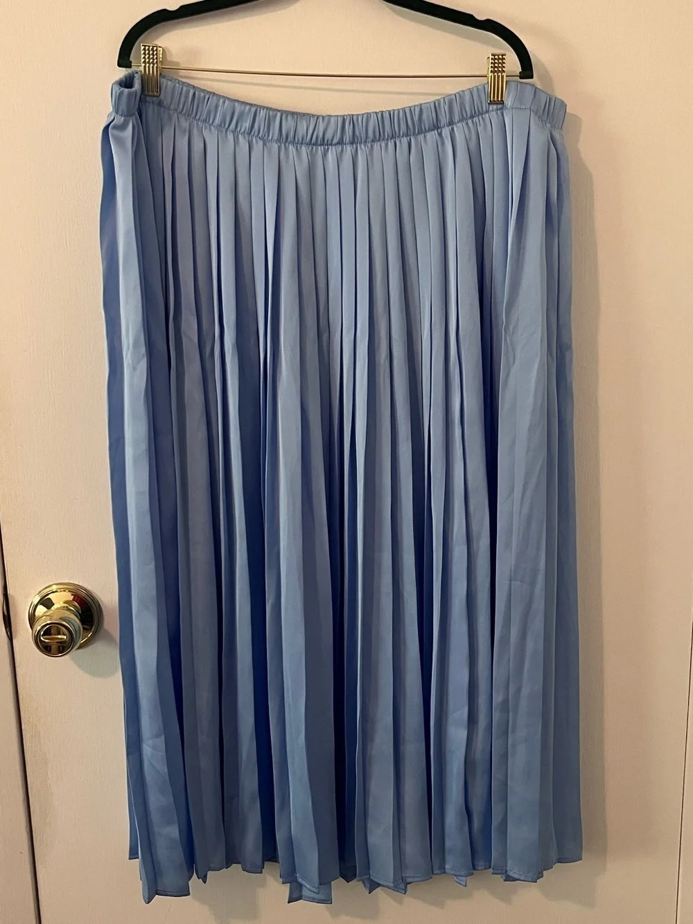 A New Day Pleated Satin Midi Skirt Sky Blue Plus Size 1X